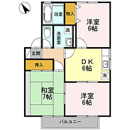 ヴィラクレスト　A棟 2階3DKの間取り