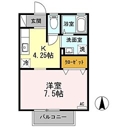 エミネンス 1階1Kの間取り