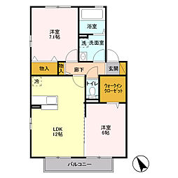 プレミール　B 2階2LDKの間取り