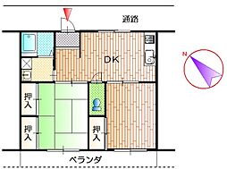 フラットアゼリア 2DKの間取図画像