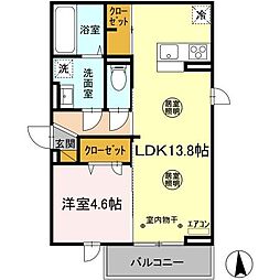 メルウェル城南 3階1LDKの間取り