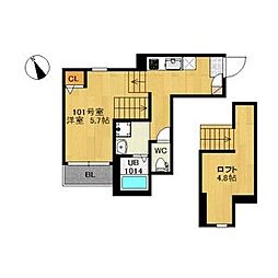 RIZEST 連坊3 1階ワンルームの間取り