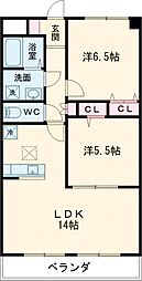 ルネスグラードII 2階2LDKの間取り