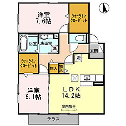 プラザセレステ　B 1階2LDKの間取り
