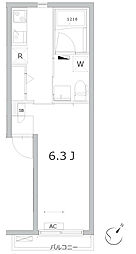 ディアコート不動前 2階1Kの間取り