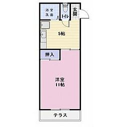 エブリワン西棟 1階1DKの間取り