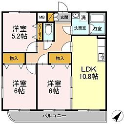 コンフォール春日野通り 1階3LDKの間取り