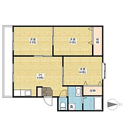 リバーコートカドヤ 1階3DKの間取り