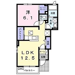プリムローズ 1階1LDKの間取り