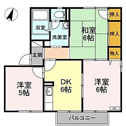 フレグランス上ノ山　A棟 2階3DKの間取り