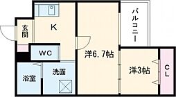 ジーイーシス 3階2Kの間取り