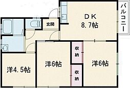 第3コーポ恵B 3DKの間取図画像