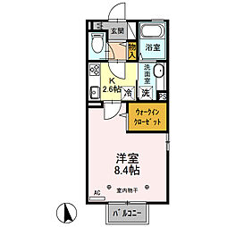 ショコラガーデン2 1Kの間取図画像