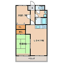 レイクランド1 2LDKの間取図画像