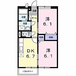 グレースハイム 2階2DKの間取り