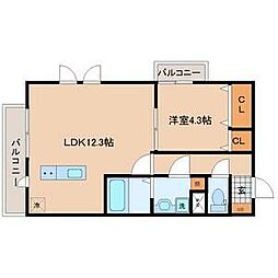 Mea.nui上杉 3階1LDKの間取り