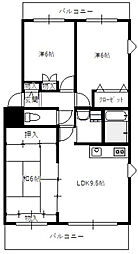 ハイネス八幡 3階3DKの間取り