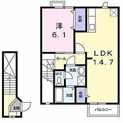 プロムナード 2階1LDKの間取り