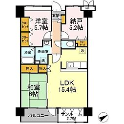 ソレイユ華 3階2LDKの間取り