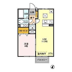 東武野田線 梅郷駅 徒歩7分の賃貸アパート 1階1LDKの間取り