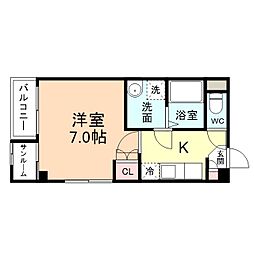 プリズム赤祖父 2階1Kの間取り