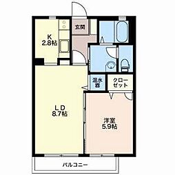 ベルフォンテーヌA棟 1LDKの間取図画像