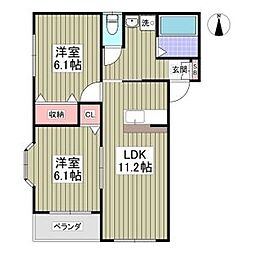 ハーヴェスト玉村 2階2LDKの間取り