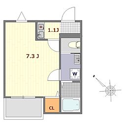ウェルスフィールド湘南 B棟 1Kの間取図画像