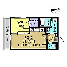 Glam馬橋 1階1LDKの間取り