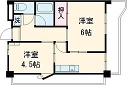 栗林ハイツ 8階2DKの間取り