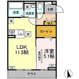 エルタスコート成田町 1階1LDKの間取り