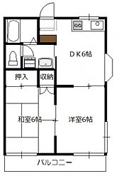 リベルジュ三筋 2階2DKの間取り