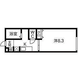 pace長町 2階1Kの間取り