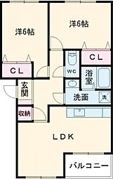 センティフォリア 1階2LDKの間取り