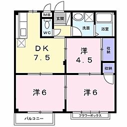 サンハイツヨシモトII 2階3DKの間取り