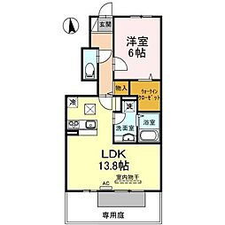 ベルポスト松縄II 1階1LDKの間取り