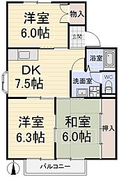 ハピネス幸 3DKの間取図画像