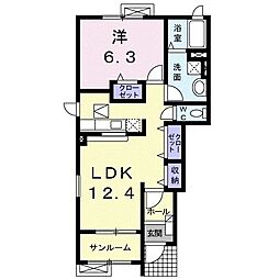 メリットハウス河東 1LDKの間取図画像