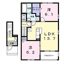 プラシード・ピアッツァ 2LDKの間取図画像