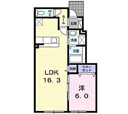 ヴァーミィウィンB 1LDKの間取図画像
