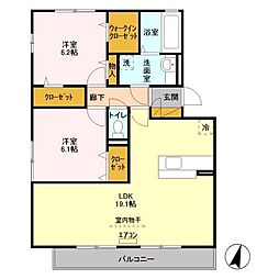 東武伊勢崎線 太田駅 徒歩25分の賃貸アパート 3階2LDKの間取り