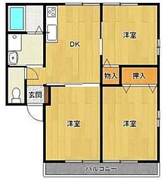 東武伊勢崎線 細谷駅 徒歩31分の賃貸アパート 1階3DKの間取り