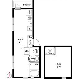 Luna Park Horikiri 3階ワンルームの間取り