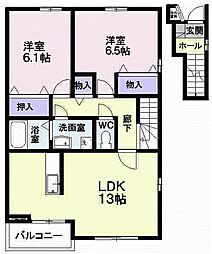 フレンシア長井A 2LDKの間取図画像