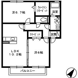 パークハイム　A棟 2階2LDKの間取り