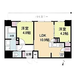 Osaka Metro千日前線 野田阪神駅 徒歩3分の賃貸マンション 15階2LDKの間取り