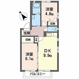 グロリアス五百渕 2DKの間取図画像