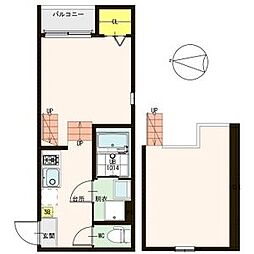 ハーモニーテラス旭ヶ丘 1階1Kの間取り