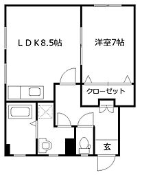 ハイウッド美野島 1LDKの間取図画像