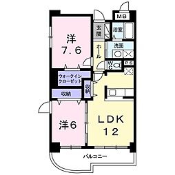 ヴェルハイム 5階2LDKの間取り